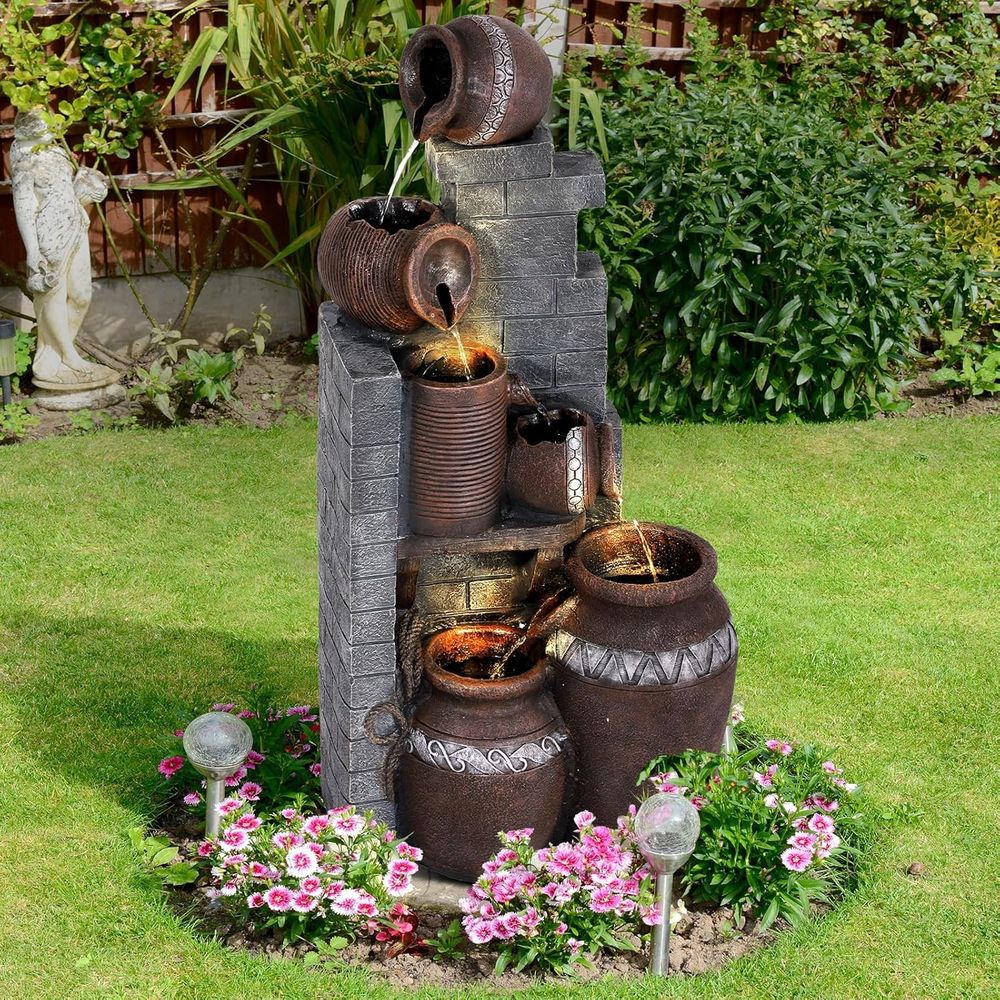 Outdoor Lighting Deck - 6-Tier Outdoor Indoor Resin Floor-Standing Cascading