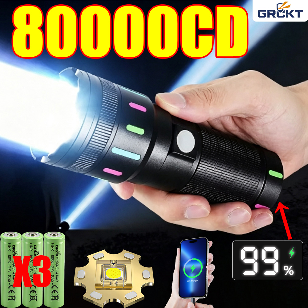 Outdoor Lighting Construction - 80000CD Most Powerful LED Flashlight High