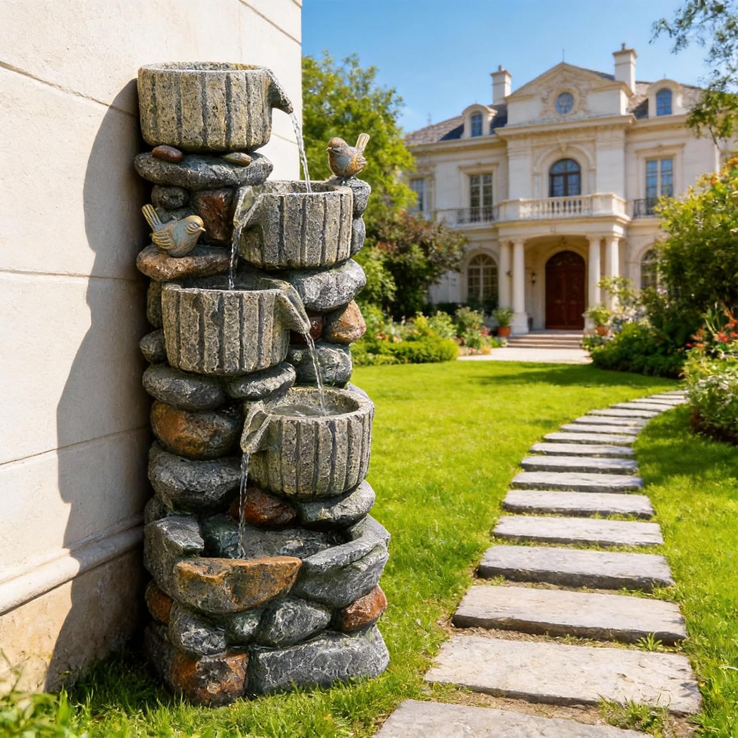 Outdoor Lighting Deck - 3504 H 5Tier Cascading Rock Water