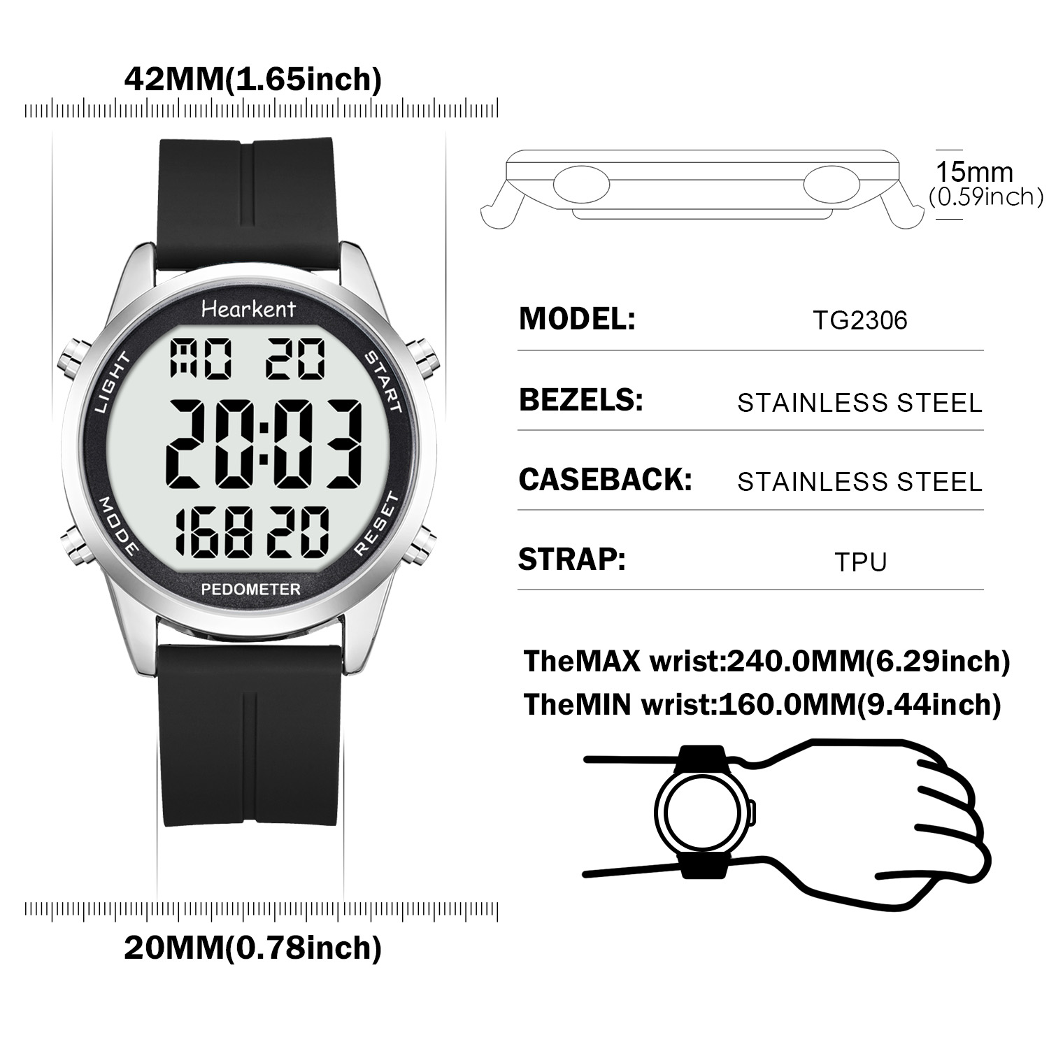 Hearkent Pedometer Watch Men/W - Outdoor Lighting Deck recension och pris
