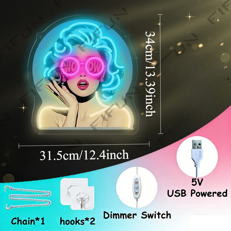 WOW Curl Girl Neon Sign UV Pri - Outdoor Lighting Decor Wow recension och pris