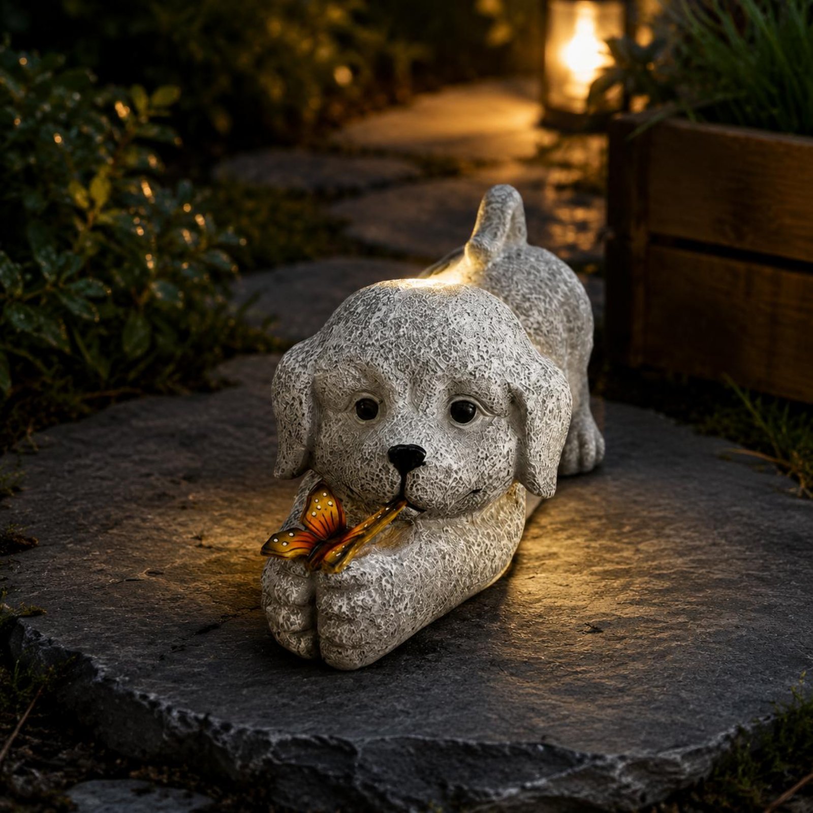 Solar Dog Statue Resin Craft S - Outdoor Lighting Yard Decoration recension och pris