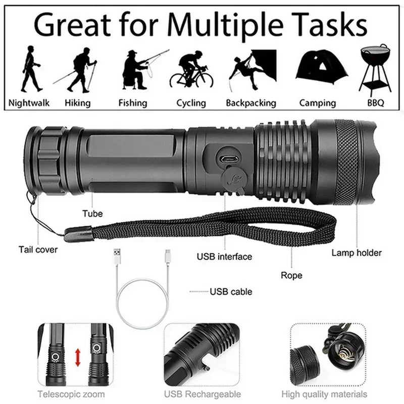 High Power XHP70 Led Flashligh - Outdoor Lighting Construction recension och pris